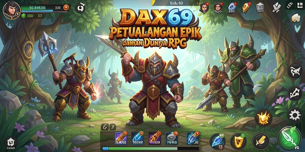 Screenshot utama DAX69 menampilkan pertarungan epik dengan karakter yang beragam.