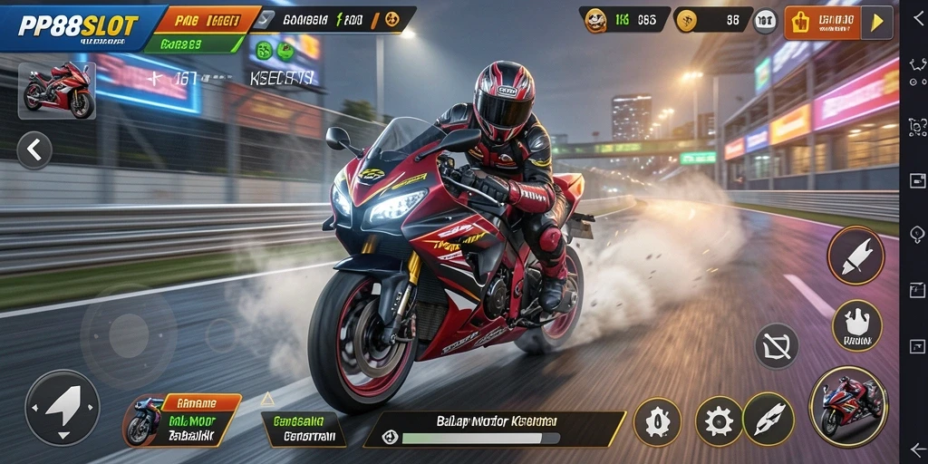 Tampilan permainan balapan motor yang mendebarkan dan penuh adrenalin.