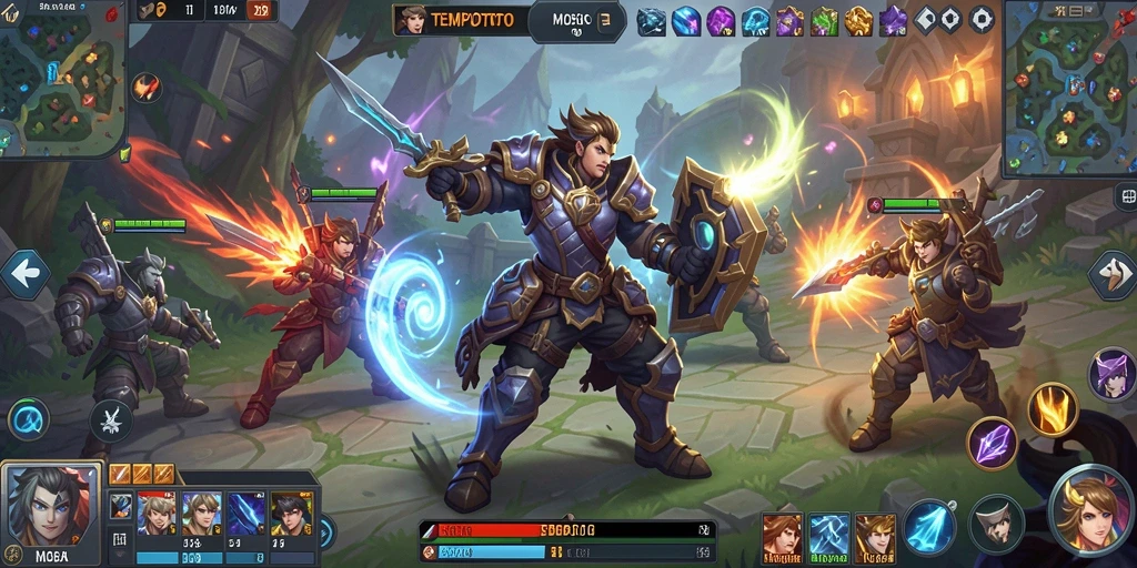 Screenshot TEMPOTOTO menampilkan aksi pertarungan seru dalam gameplay MOBA.
