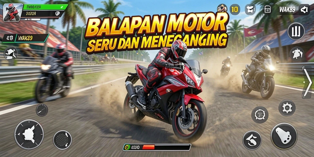 Gameplay seru WAK89 dengan balapan motor yang menegangkan.